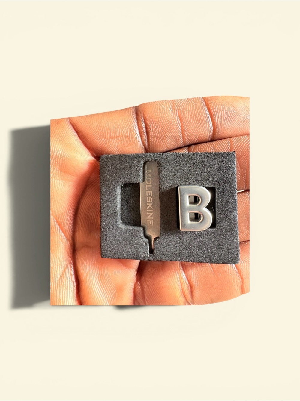 Moleskine Black Metal 'B' Pin with Black Feather Bookmark Accent